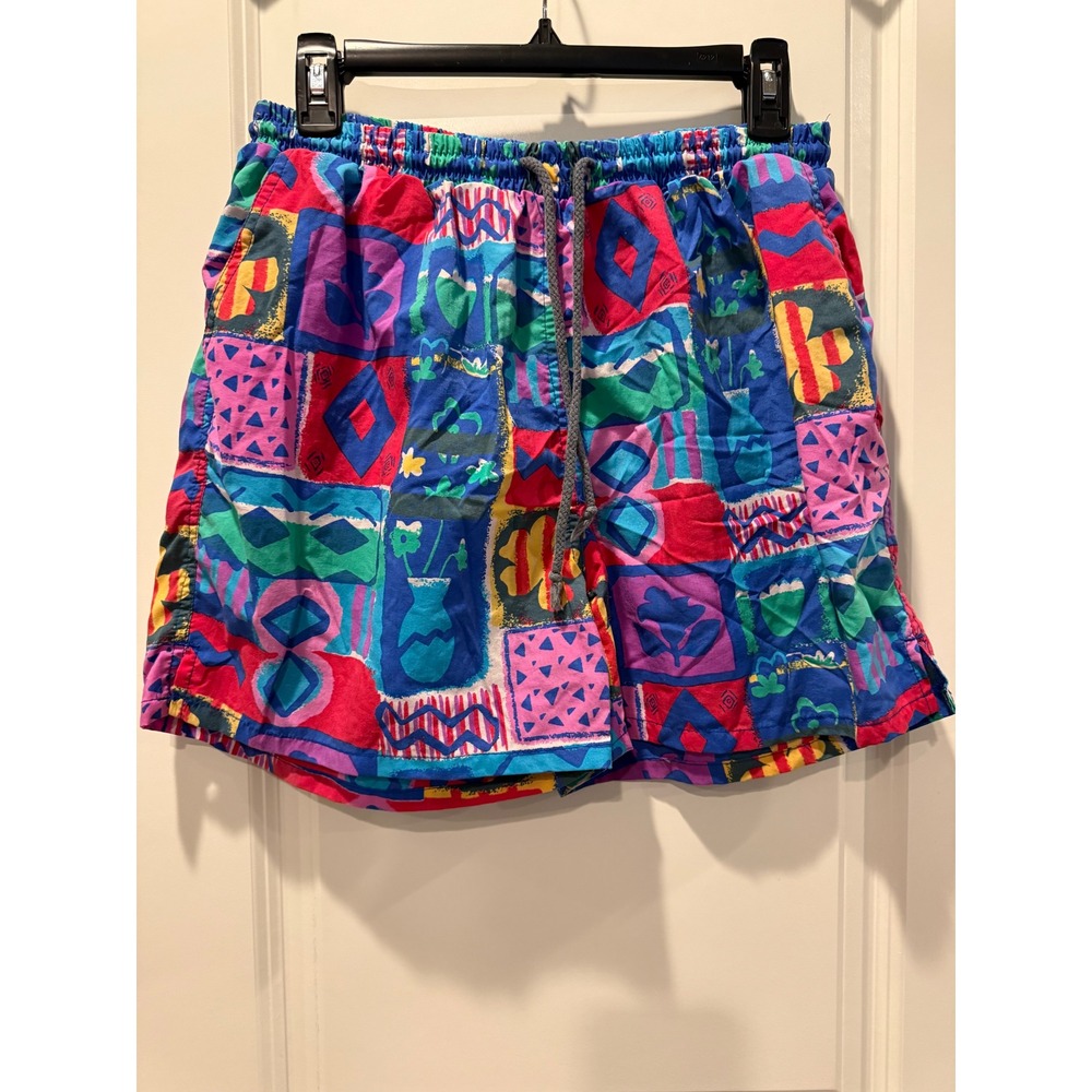 Vintage Santostefano Mens Abstract Geometric‎ Swim Trunks Multicolor Medium 90s